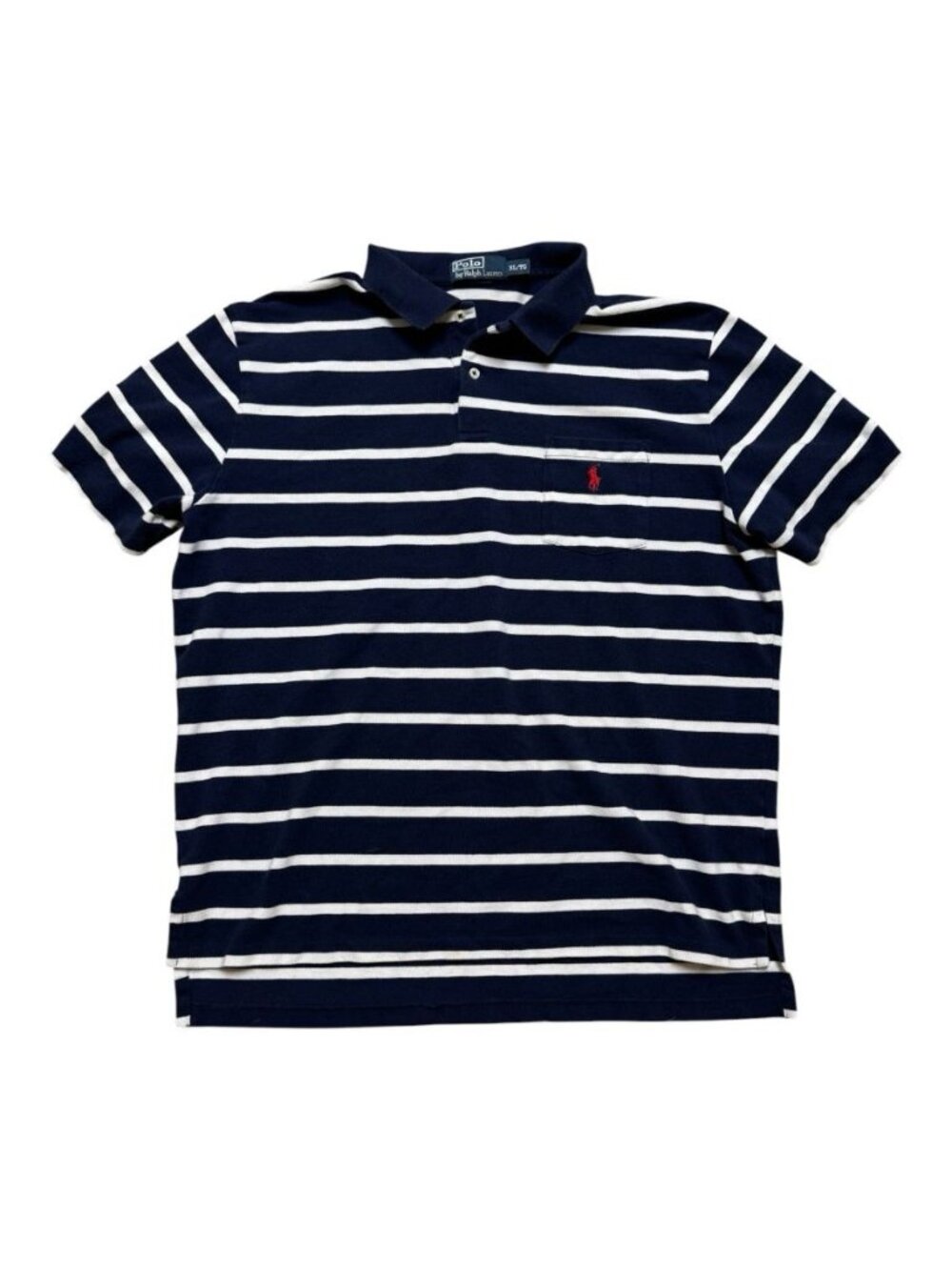 Polo Ralph Lauren Mens XL Navy White Striped Pocket Polo Shirt Red Pony Cotton